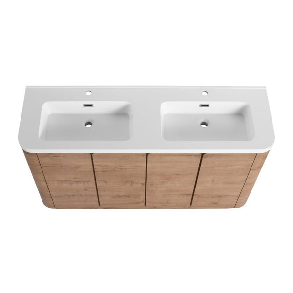 English Elm 60 Inch Freestanding Bathroom Vanity Oak Finish Plywood Cabinet with Resin Sink W999S00580
