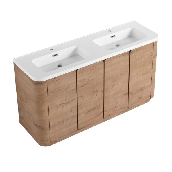 English Elm 60 Inch Freestanding Bathroom Vanity Oak Finish Plywood Cabinet with Resin Sink W999S00580