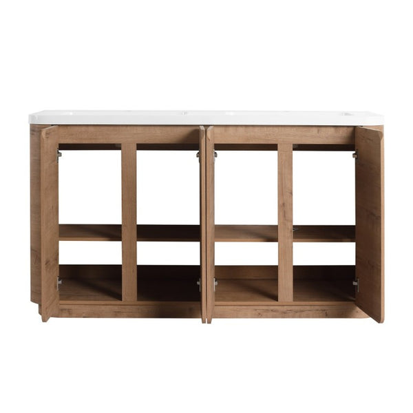 English Elm 60 Inch Freestanding Bathroom Vanity Oak Finish Plywood Cabinet with Resin Sink W999S00580
