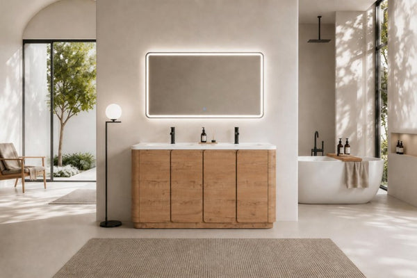 English Elm 60 Inch Freestanding Bathroom Vanity Oak Finish Plywood Cabinet with Resin Sink W999S00580