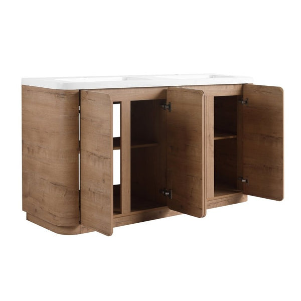 English Elm 60 Inch Freestanding Bathroom Vanity Oak Finish Plywood Cabinet with Resin Sink W999S00580