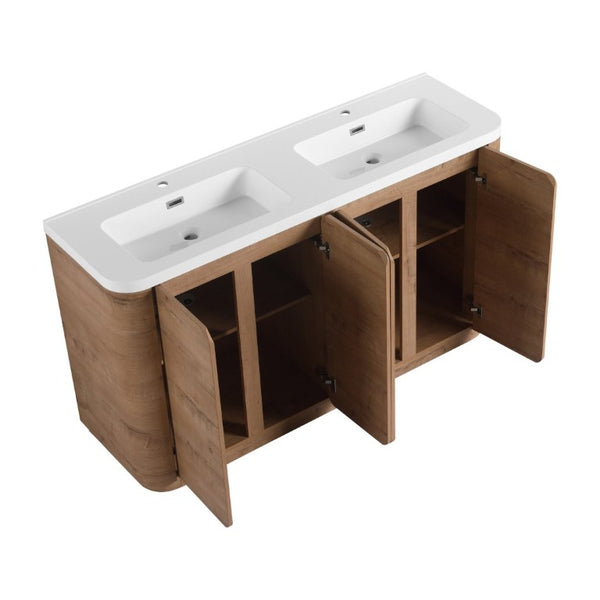 English Elm 60 Inch Freestanding Bathroom Vanity Oak Finish Plywood Cabinet with Resin Sink W999S00580