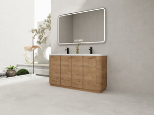 English Elm 60 Inch Freestanding Bathroom Vanity Oak Finish Plywood Cabinet with Resin Sink W999S00580