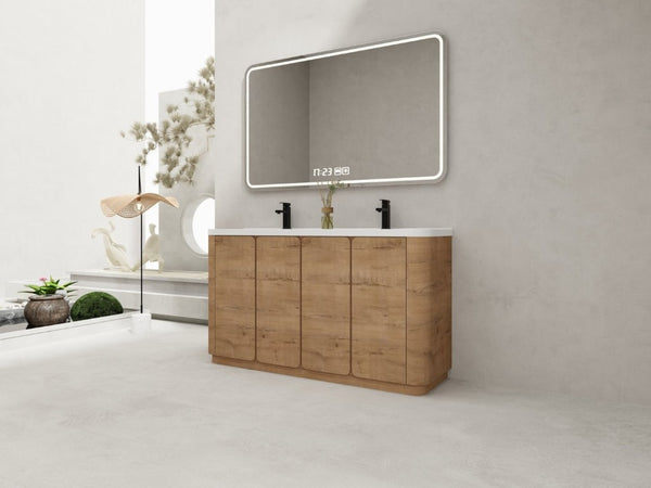 English Elm 60 Inch Freestanding Bathroom Vanity Oak Finish Plywood Cabinet with Resin Sink W999S00580