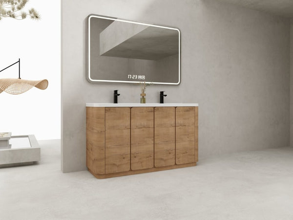 English Elm 60 Inch Freestanding Bathroom Vanity Oak Finish Plywood Cabinet with Resin Sink W999S00580