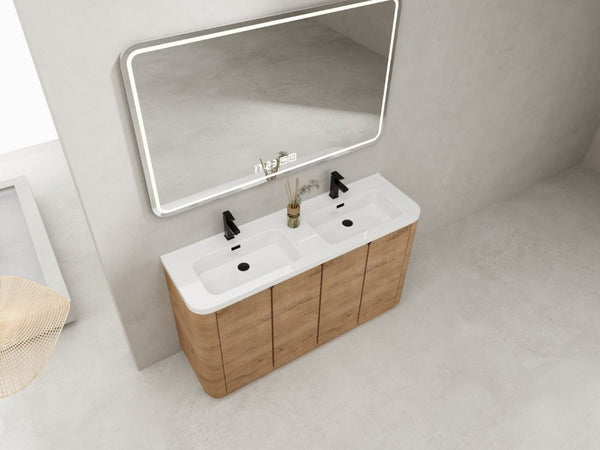 English Elm 60 Inch Freestanding Bathroom Vanity Oak Finish Plywood Cabinet with Resin Sink W999S00580