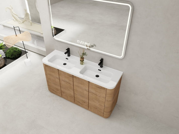 English Elm 60 Inch Freestanding Bathroom Vanity Oak Finish Plywood Cabinet with Resin Sink W999S00580