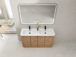 English Elm 60 Inch Freestanding Bathroom Vanity Oak Finish Plywood Cabinet with Resin Sink W999S00580