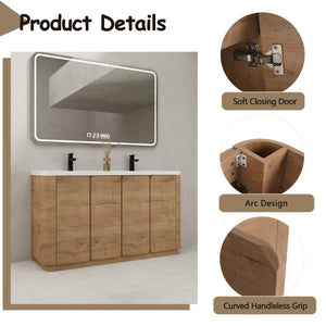 English Elm 60 Inch Freestanding Bathroom Vanity Oak Finish Plywood Cabinet with Resin Sink W999S00580