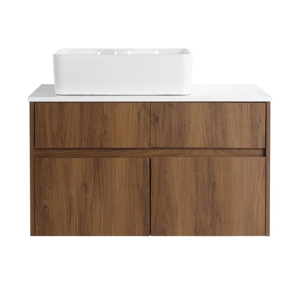 English Elm 32(31-1/2 Inch Wall Mounted Vanity Plywood Cabinet Ceramic Sink Soft Close Storage W999S00581