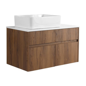 English Elm 32(31-1/2 Inch Wall Mounted Vanity Plywood Cabinet Ceramic Sink Soft Close Storage W999S00581