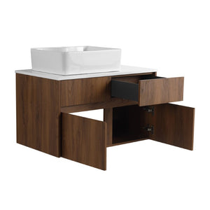 English Elm 32(31-1/2 Inch Wall Mounted Vanity Plywood Cabinet Ceramic Sink Soft Close Storage W999S00581
