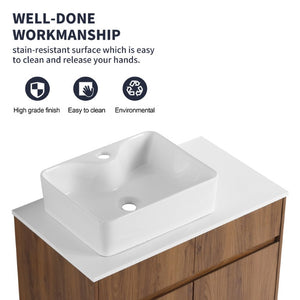 English Elm 32(31-1/2 Inch Wall Mounted Vanity Plywood Cabinet Ceramic Sink Soft Close Storage W999S00581