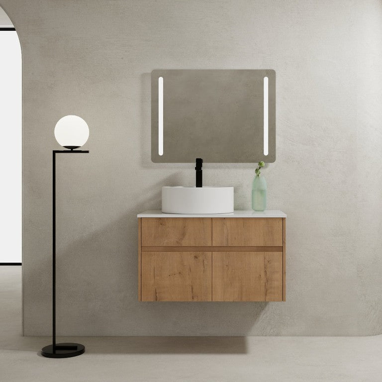 English Elm 32(31-1/2) Inch Wall Mounted Bathroom Vanity Plywood Cabinet with Ceramic Art Sink 32 inches Plywood W999S00584