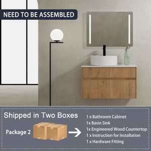 English Elm 32(31-1/2) Inch Wall Mounted Bathroom Vanity Plywood Cabinet with Ceramic Art Sink 32 inches Plywood W999S00584