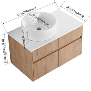 English Elm 32(31-1/2) Inch Wall Mounted Bathroom Vanity Plywood Cabinet with Ceramic Art Sink 32 inches Plywood W999S00584