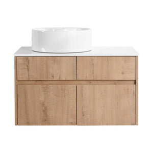 English Elm 32(31-1/2) Inch Wall Mounted Bathroom Vanity Plywood Cabinet with Ceramic Art Sink 32 inches Plywood W999S00584
