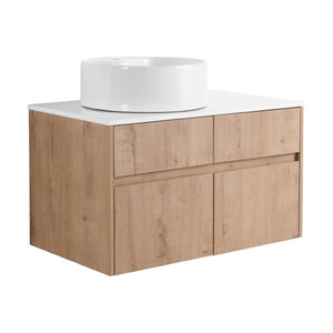 English Elm 32(31-1/2) Inch Wall Mounted Bathroom Vanity Plywood Cabinet with Ceramic Art Sink 32 inches Plywood W999S00584