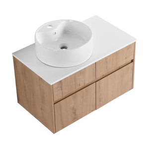 English Elm 32(31-1/2) Inch Wall Mounted Bathroom Vanity Plywood Cabinet with Ceramic Art Sink 32 inches Plywood W999S00584