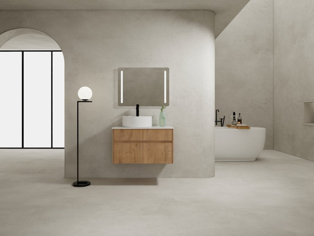 English Elm 32(31-1/2) Inch Wall Mounted Bathroom Vanity Plywood Cabinet with Ceramic Art Sink 32 inches Plywood W999S00584