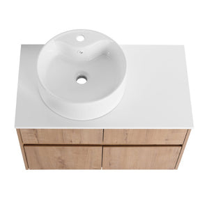 English Elm 32(31-1/2) Inch Wall Mounted Bathroom Vanity Plywood Cabinet with Ceramic Art Sink 32 inches Plywood W999S00584