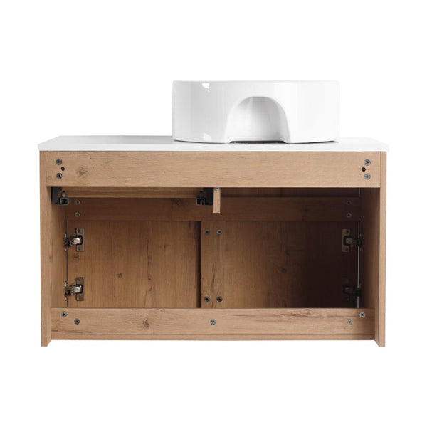 English Elm 32(31-1/2) Inch Wall Mounted Bathroom Vanity Plywood Cabinet with Ceramic Art Sink 32 inches Plywood W999S00584
