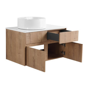 English Elm 32(31-1/2) Inch Wall Mounted Bathroom Vanity Plywood Cabinet with Ceramic Art Sink 32 inches Plywood W999S00584