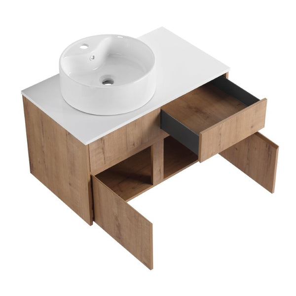 English Elm 32(31-1/2) Inch Wall Mounted Bathroom Vanity Plywood Cabinet with Ceramic Art Sink 32 inches Plywood W999S00584
