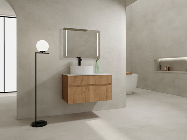 English Elm 32(31-1/2) Inch Wall Mounted Bathroom Vanity Plywood Cabinet with Ceramic Art Sink 32 inches Plywood W999S00584