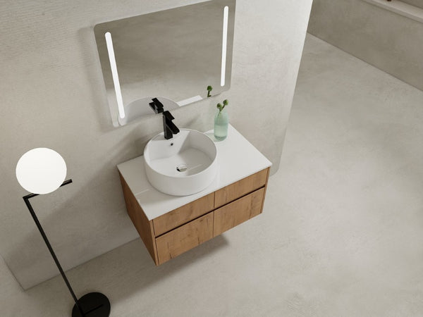 English Elm 32(31-1/2) Inch Wall Mounted Bathroom Vanity Plywood Cabinet with Ceramic Art Sink 32 inches Plywood W999S00584