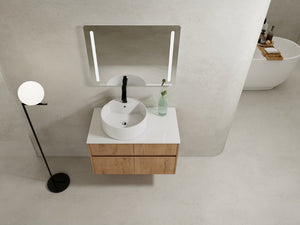 English Elm 32(31-1/2) Inch Wall Mounted Bathroom Vanity Plywood Cabinet with Ceramic Art Sink 32 inches Plywood W999S00584