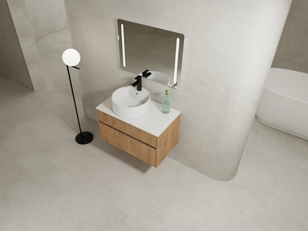 English Elm 32(31-1/2) Inch Wall Mounted Bathroom Vanity Plywood Cabinet with Ceramic Art Sink 32 inches Plywood W999S00584