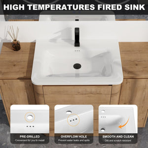 English Elm 32(31-1/2) Inch Wall Mounted Bathroom Vanity Plywood Cabinet with Ceramic Art Sink 52 inches Plywood W999S00587