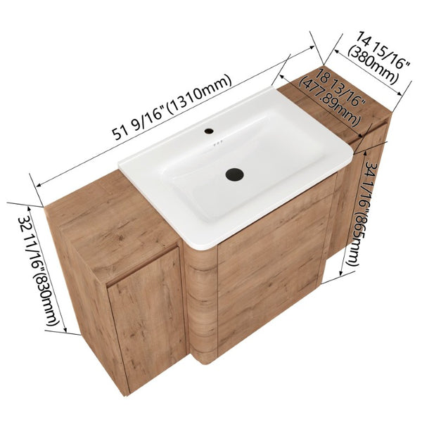 English Elm 32(31-1/2) Inch Wall Mounted Bathroom Vanity Plywood Cabinet with Ceramic Art Sink 52 inches Plywood W999S00587