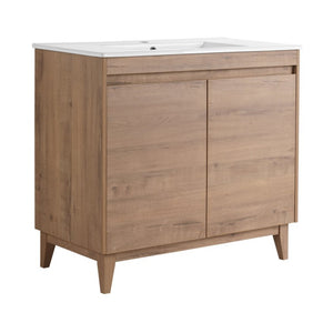 English Elm 32(31-1/2) Inch Wall Mounted Bathroom Vanity Plywood Cabinet with Ceramic Art Sink 36 inches MDF - B W999S00589
