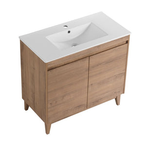 English Elm 32(31-1/2) Inch Wall Mounted Bathroom Vanity Plywood Cabinet with Ceramic Art Sink 36 inches MDF - B W999S00589