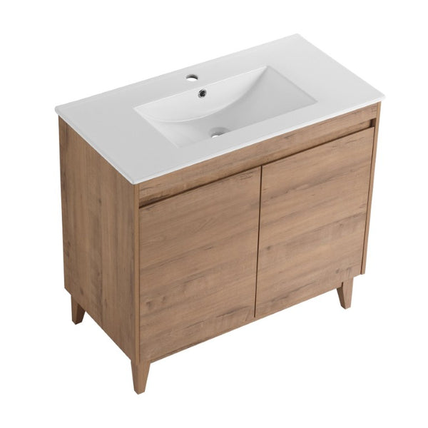 English Elm 32(31-1/2) Inch Wall Mounted Bathroom Vanity Plywood Cabinet with Ceramic Art Sink 36 inches MDF - B W999S00589