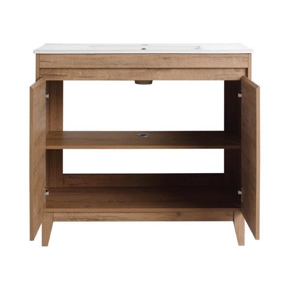 English Elm 32(31-1/2) Inch Wall Mounted Bathroom Vanity Plywood Cabinet with Ceramic Art Sink 36 inches MDF - B W999S00589