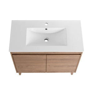 English Elm 32(31-1/2) Inch Wall Mounted Bathroom Vanity Plywood Cabinet with Ceramic Art Sink 36 inches MDF - B W999S00589