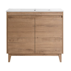 English Elm 32(31-1/2) Inch Wall Mounted Bathroom Vanity Plywood Cabinet with Ceramic Art Sink 36 inches MDF - B W999S00589