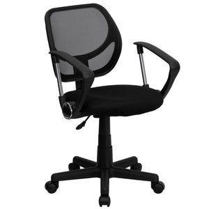 English Elm Neri Low Back Mesh Swivel Task Office Chair with Ergonomic Support for Comfort in Small Spaces Black WA-3074-BK-A-GG