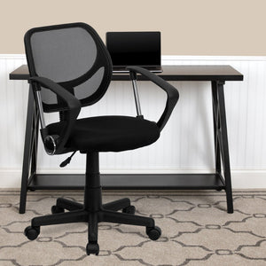 English Elm Neri Low Back Mesh Swivel Task Office Chair with Ergonomic Support for Comfort in Small Spaces Black WA-3074-BK-A-GG