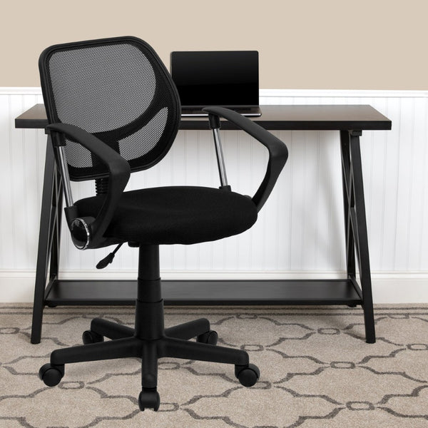 English Elm Neri Low Back Mesh Swivel Task Office Chair with Ergonomic Support for Comfort in Small Spaces Black WA-3074-BK-A-GG
