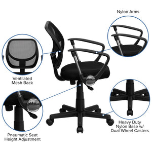 English Elm Neri Low Back Mesh Swivel Task Office Chair with Ergonomic Support for Comfort in Small Spaces Black WA-3074-BK-A-GG