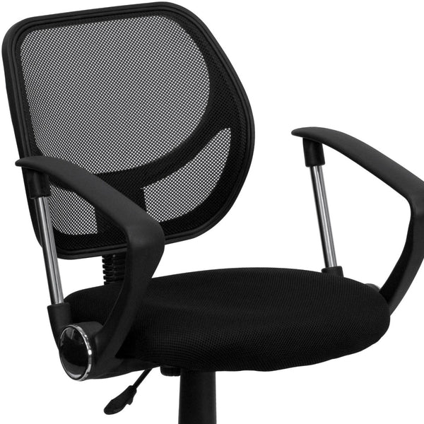 English Elm Neri Low Back Mesh Swivel Task Office Chair with Ergonomic Support for Comfort in Small Spaces Black WA-3074-BK-A-GG
