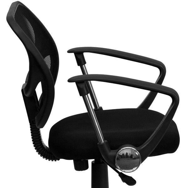 English Elm Neri Low Back Mesh Swivel Task Office Chair with Ergonomic Support for Comfort in Small Spaces Black WA-3074-BK-A-GG