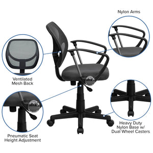 English Elm Neri Low Back Mesh Swivel Task Office Chair with Ergonomic Support for Comfort in Small Spaces Gray WA-3074-GY-A-GG