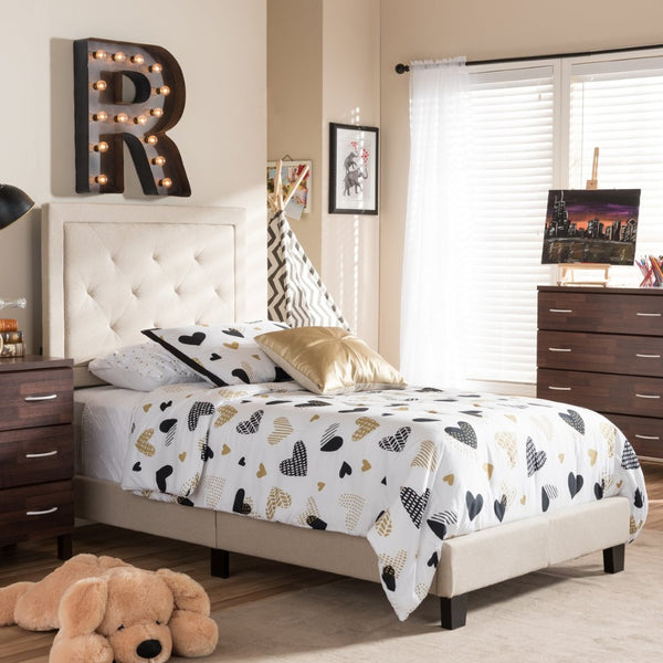 Baxton Studio Baxton Studio Paris Twin Bed in Beige Linen with Diamond Tufting - Modern Comfort & Style for Any Room WA1212-Twin-Beige