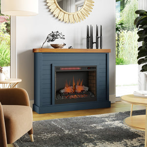 Legends Furniture Bridgevine Home Washington 48 Inch Fireplace With Mantel, Blue Denim And Whiskey Finish Blue Denim And Whiskey, Blue Poplar Solids And Okoume Veneers With Knotty Alder Top Wa5111.Bwk