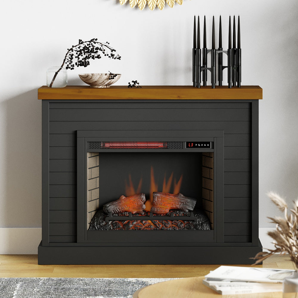 Legends Furniture Bridgevine Home Washington 48 Inch Fireplace With Mantel, Black And Whiskey Finish Seal Skin And Whiskey, Black Poplar Solids And Okoume Veneers Wa5112.Swk